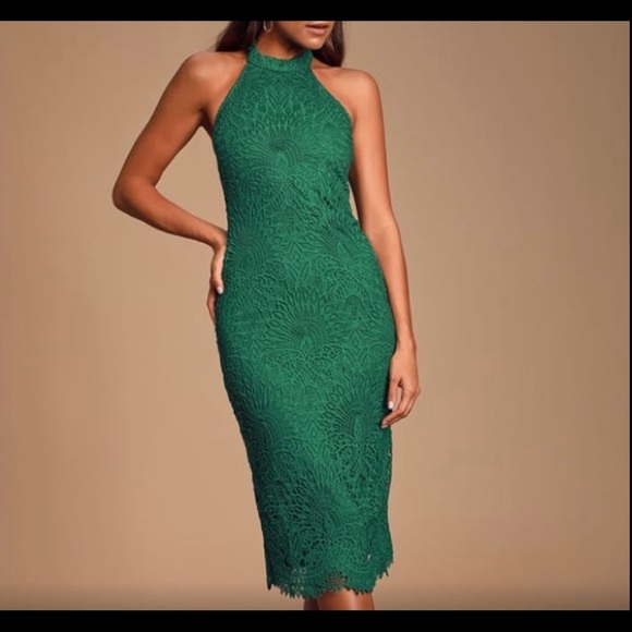 Lulus Dresses & Skirts - Lulus Lucky in Lace Emerald/Forest Green Lace Halter Midi Dress